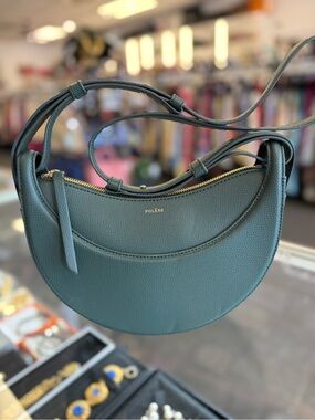Pre Owned Polène Crescent Dix Hobo Leather Hunter Shoulder Bag.